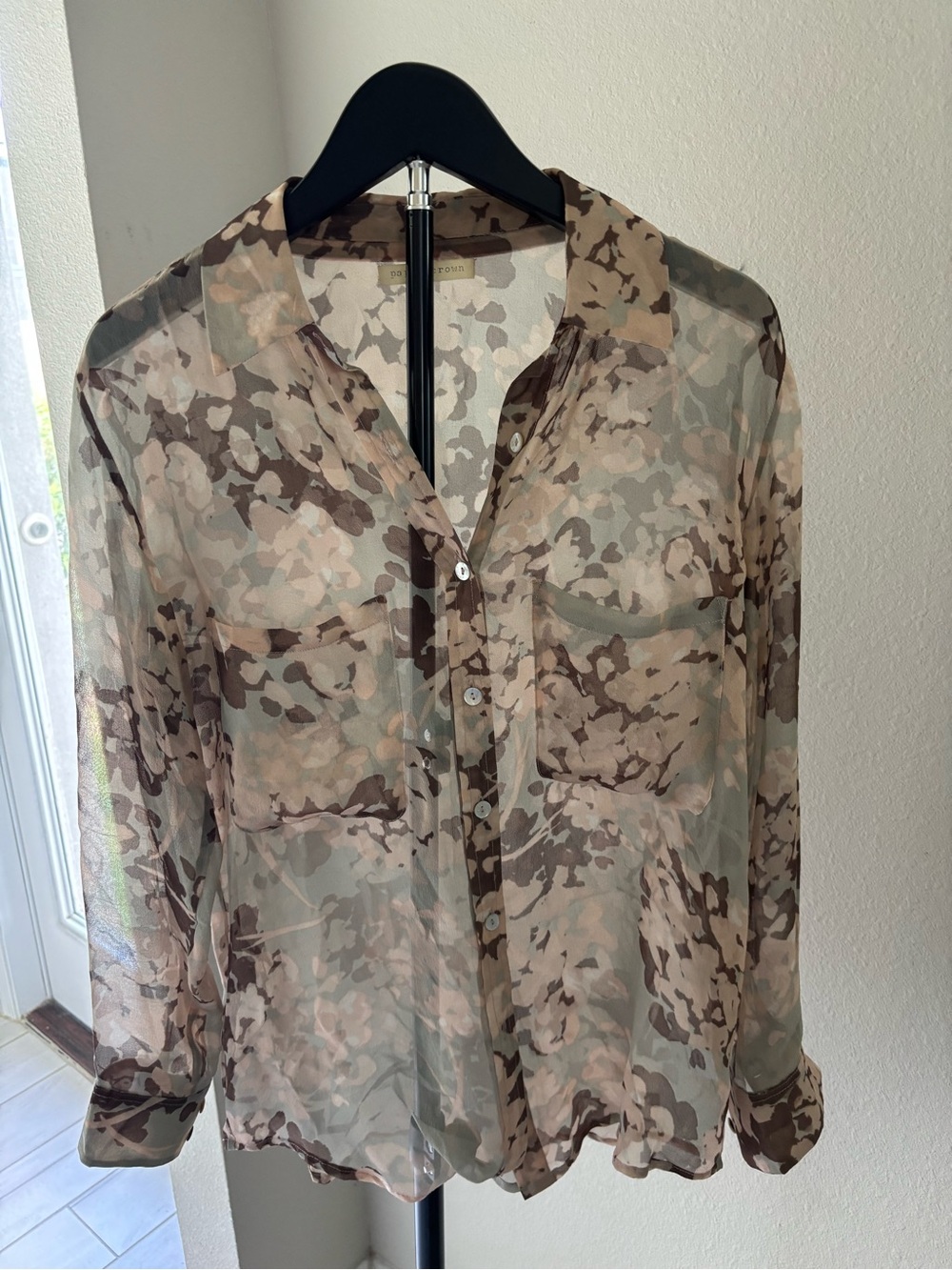 Paper Crown Camouflage Sheer Blouse in Beige and Olive